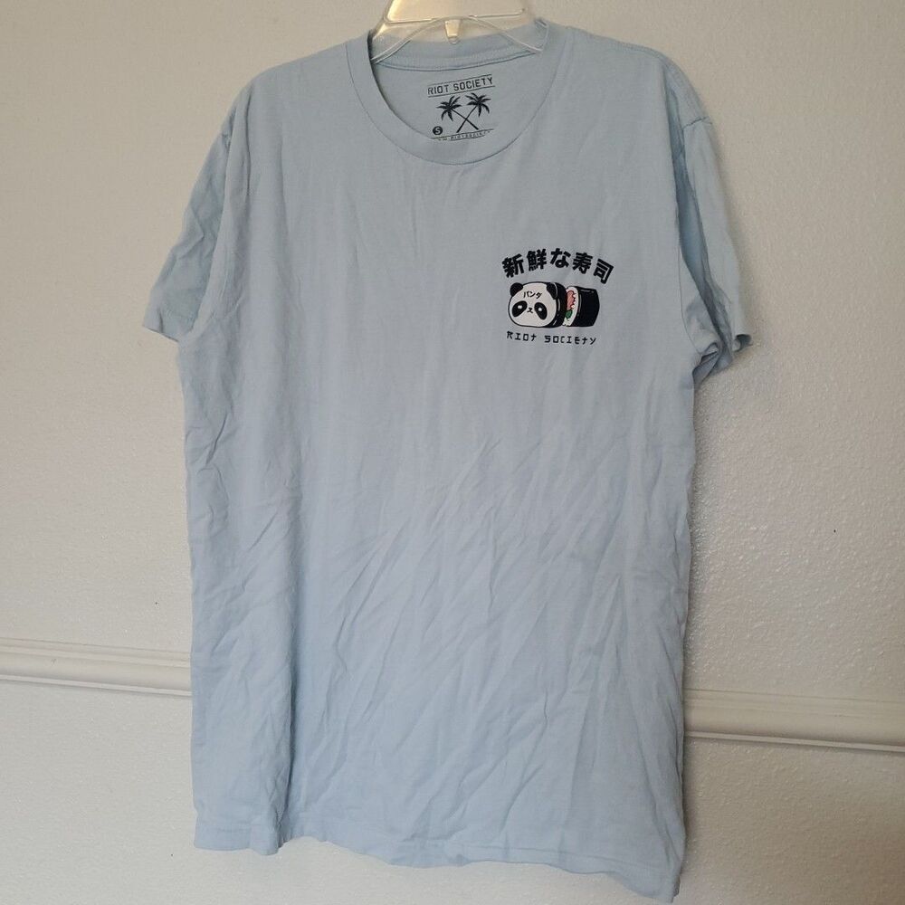 Riot Society Sugee Panda Sushi Graphic T-shirt Sz Small Sky Blue